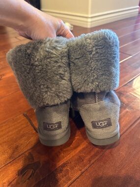 UGG Gray Shearling Fold-Down Ankle Boots